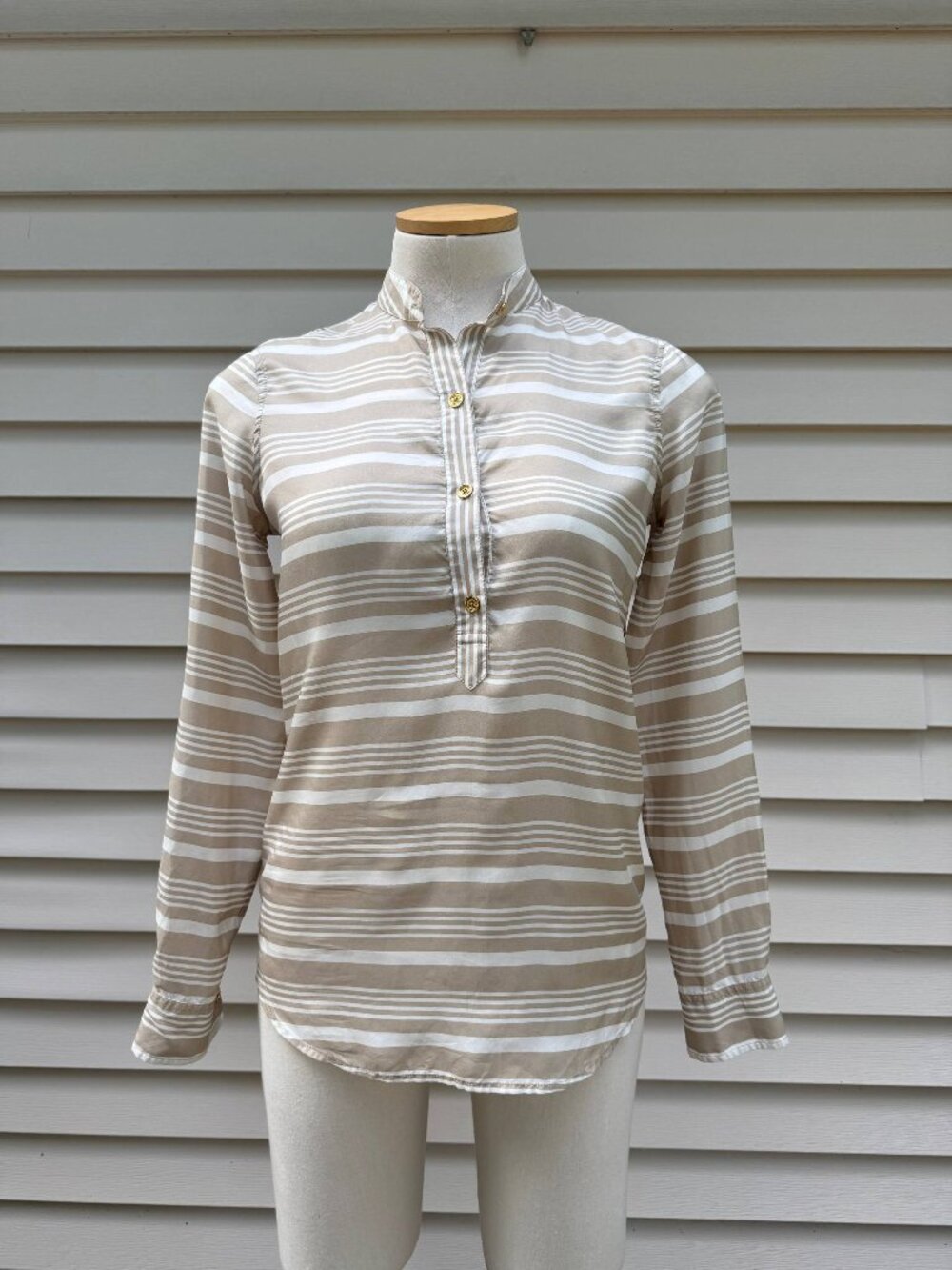 C. Wonder 100% Silk Striped Blouse Gold Buttons | XS